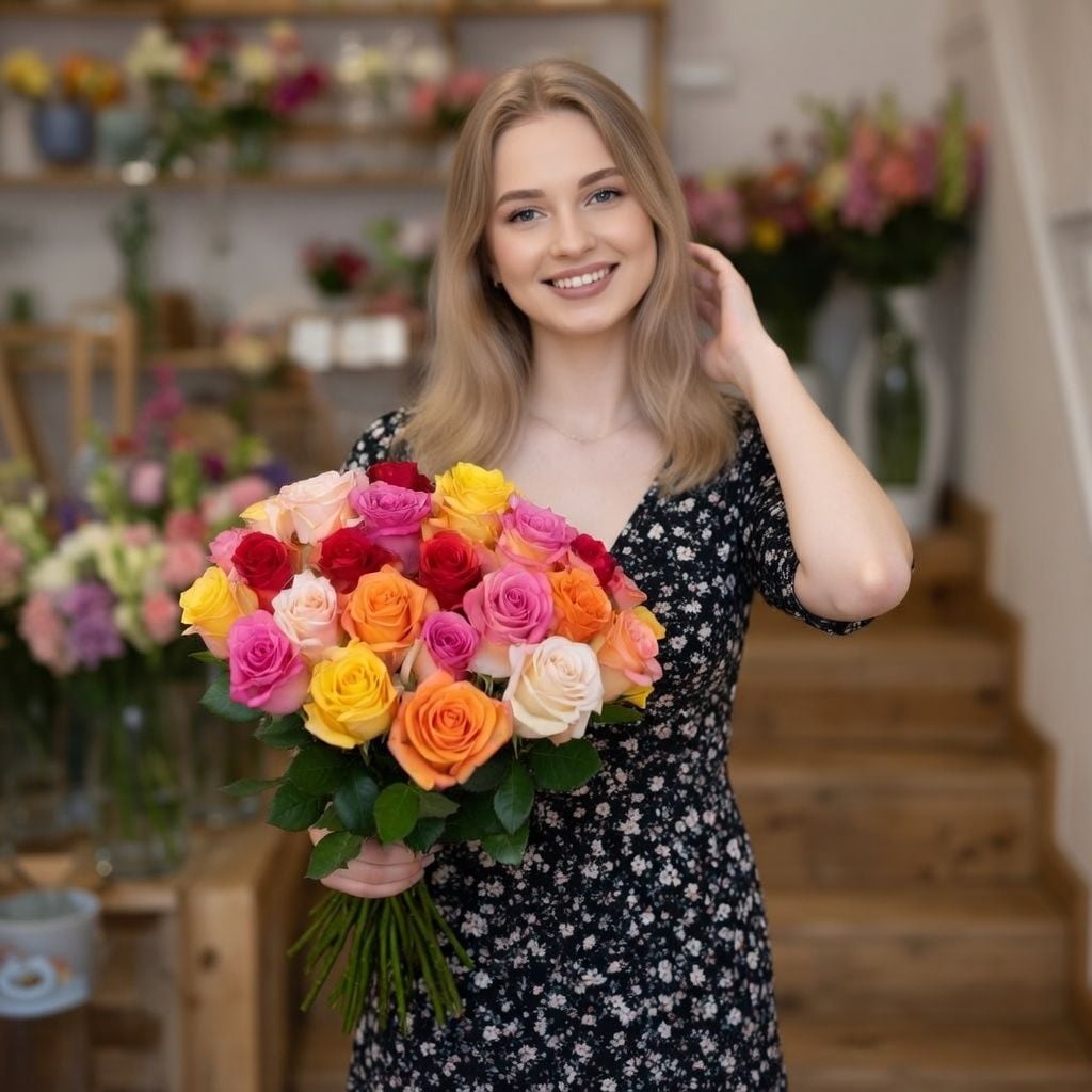 rose (15 pcs.), packaging, ribbon