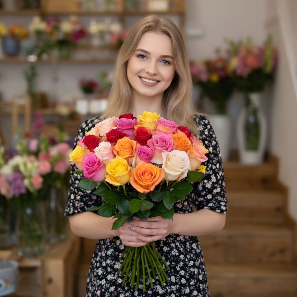 rose (15 pcs.), packaging, ribbon