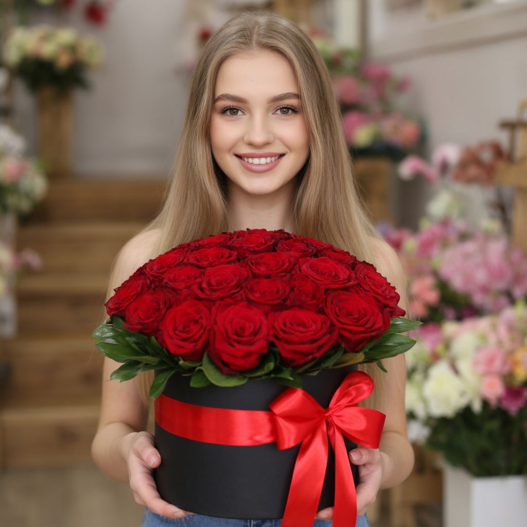 rose (31 pcs.), oasis, box, packaging, ribbon