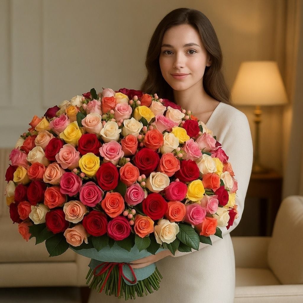 hypericum, rose (131 pcs.), packaging, ribbon