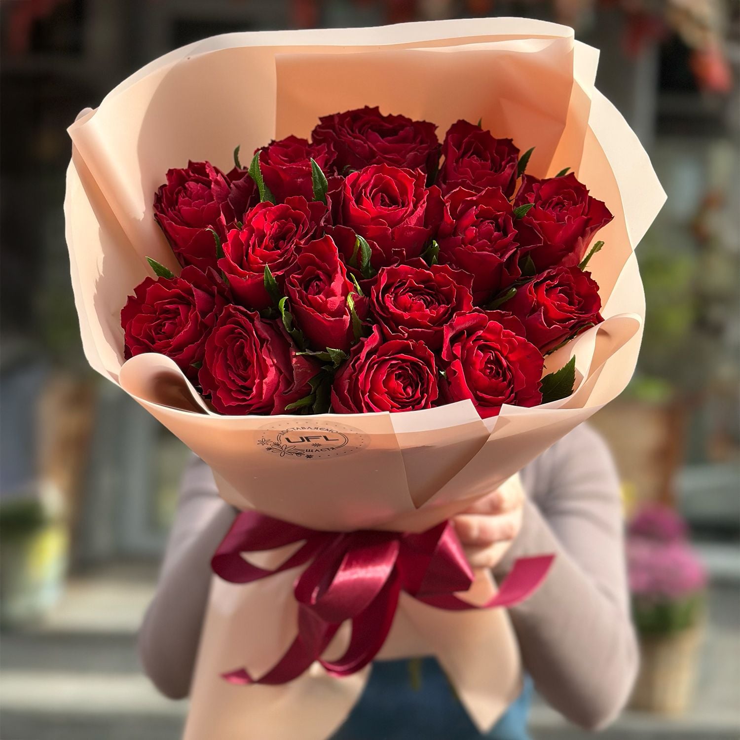rose (15 pcs.), packaging, ribbon