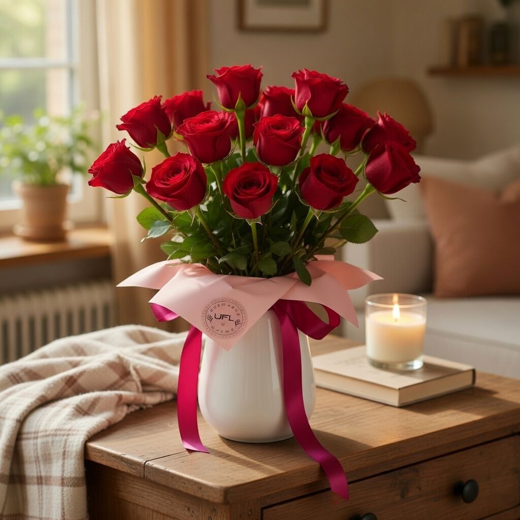 rose (15 pcs.), packaging, ribbon