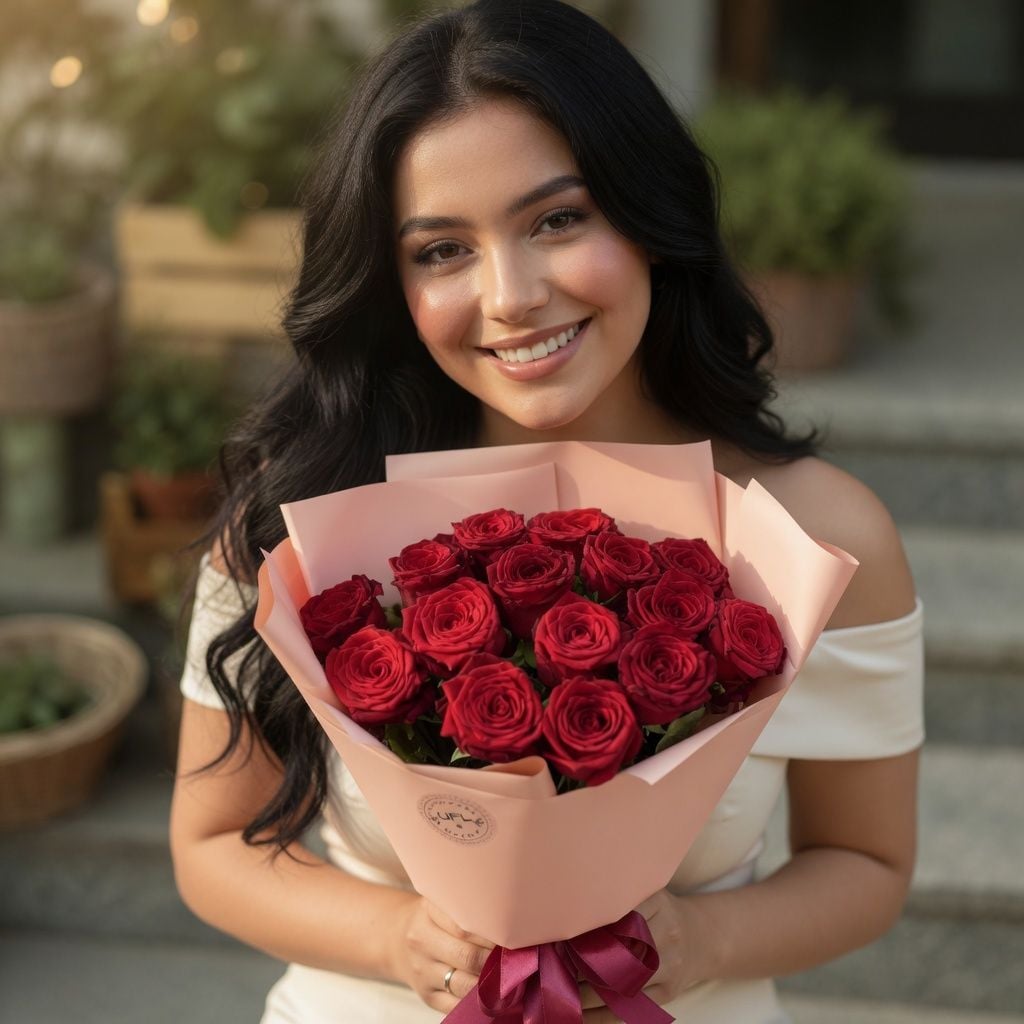 rose (15 pcs.), packaging, ribbon