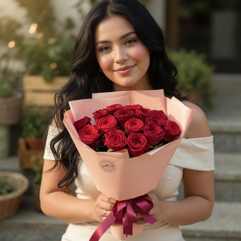 rose (15 pcs.), packaging, ribbon