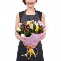 Bouquet 15 multi-colored tulips