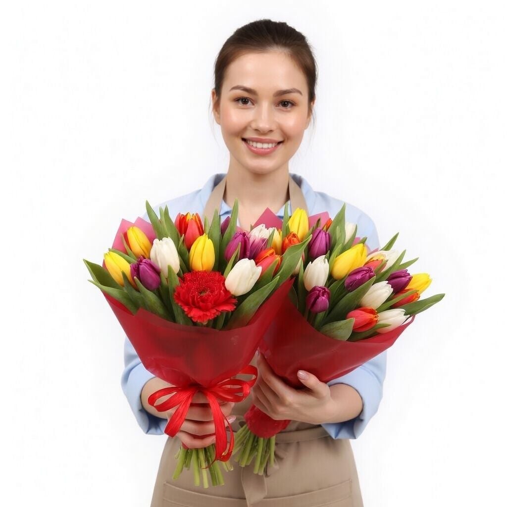 Bouquet 19 multi-colored tulips