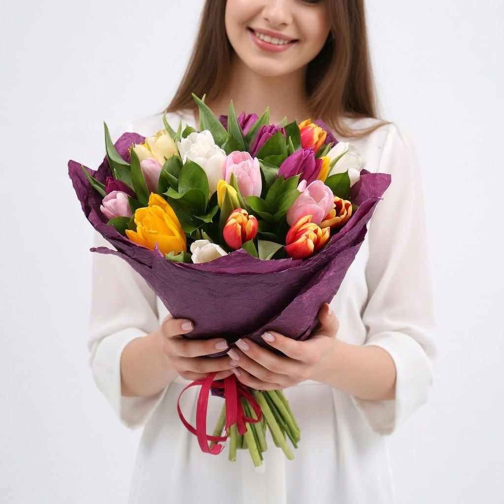 Bouquet 25 multi colored tulips 