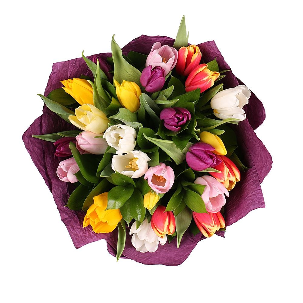 Bouquet 25 multi colored tulips