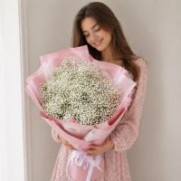gypsophila (11 pcs.), packaging, ribbon