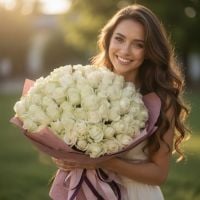 white rose (101 pcs.), packaging, ribbon