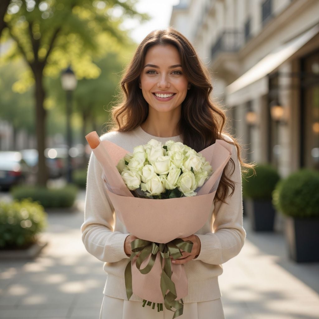 white rose (25 pcs.), packaging, ribbon