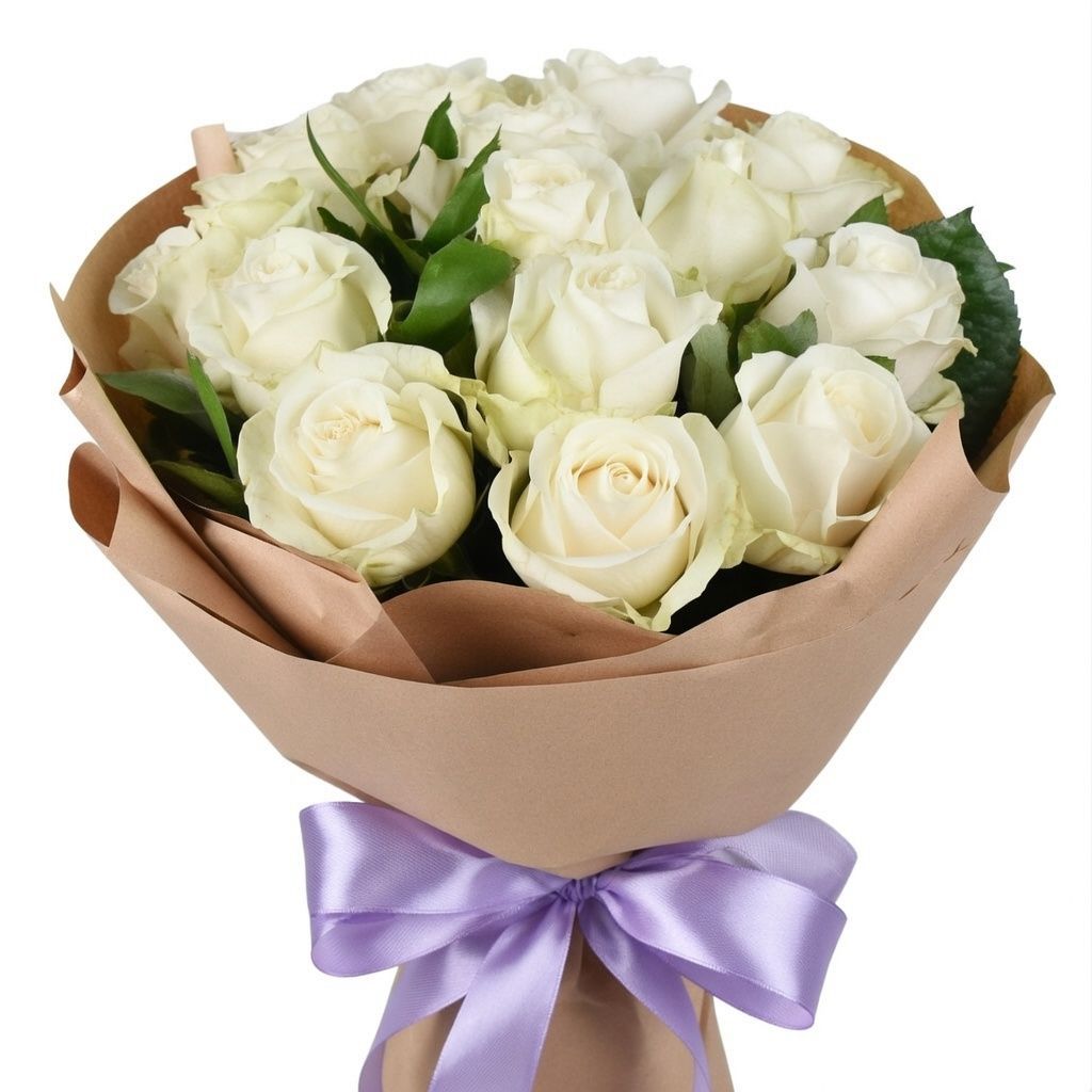 white rose (11 pcs.), packaging, ribbon