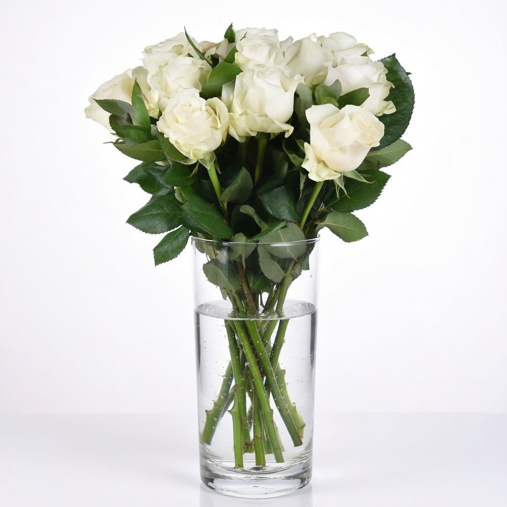 white rose (11 pcs.), packaging, ribbon