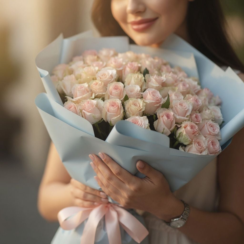 cream rose kimberly (51 pcs.), packaging, ribbon