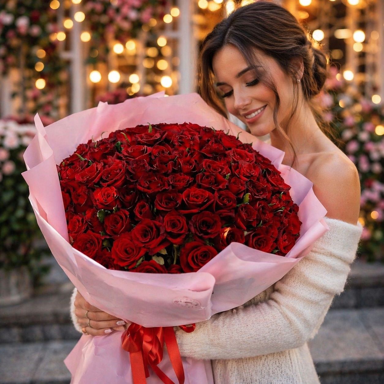 rose (101 pcs.), packaging, ribbon