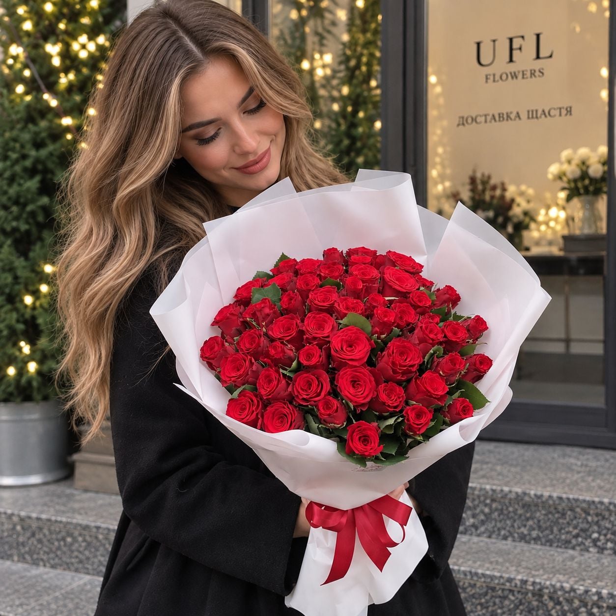 rose (51 pcs.), packaging, ribbon