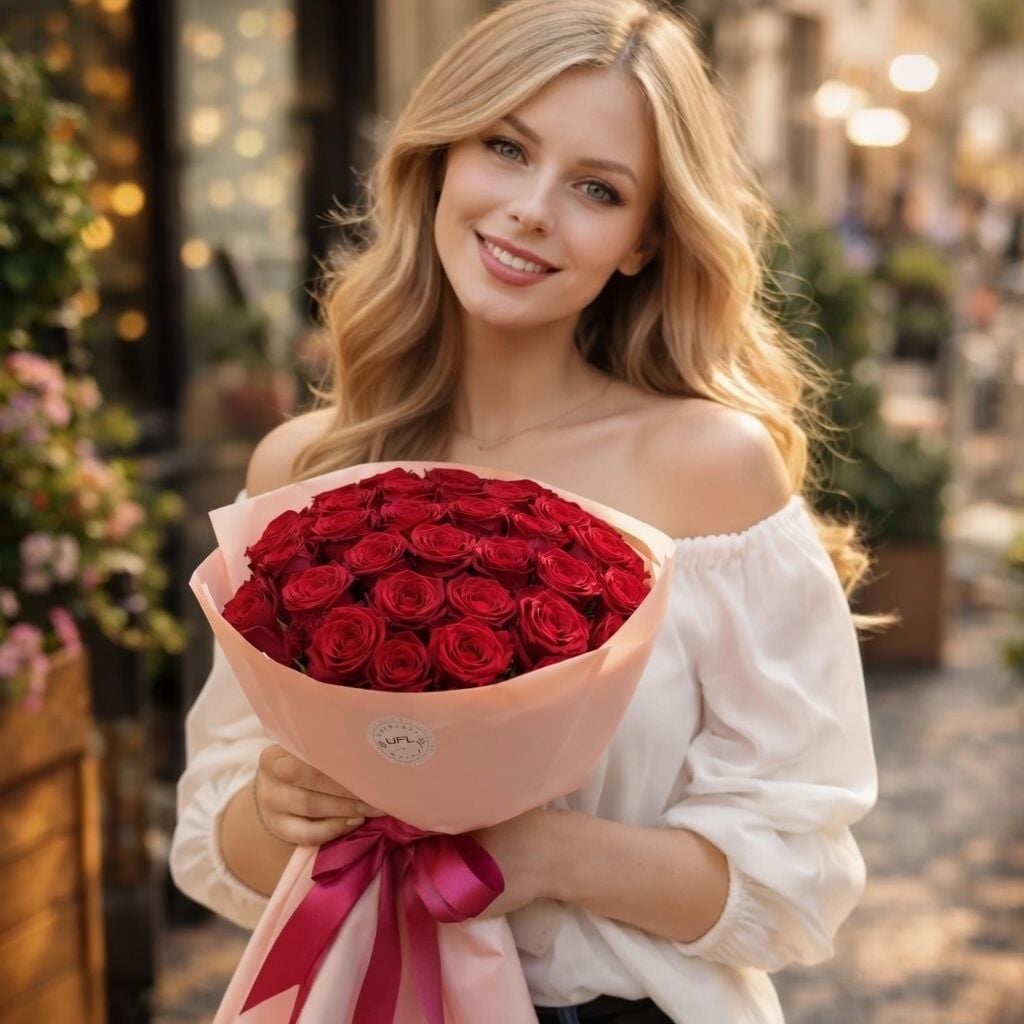 red rose (25 pcs.), packaging, ribbon