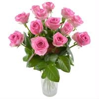 pink rose (13 pcs.), packaging, ribbon
