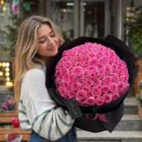 pink rose (101 pcs.), packaging, ribbon