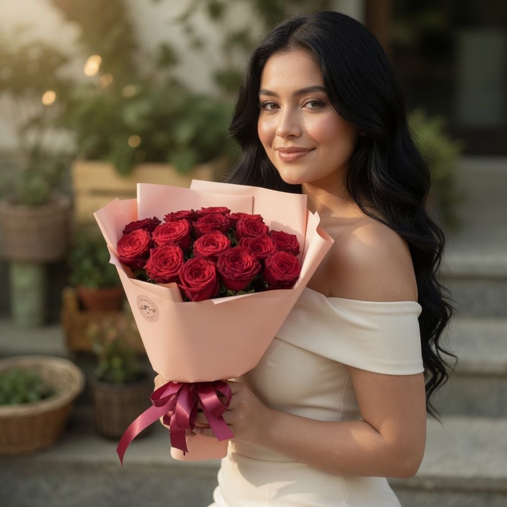 rose (15 pcs.), packaging, ribbon