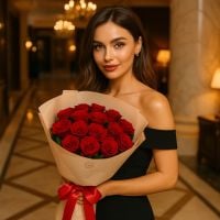 rose (15 pcs.), packaging, ribbon