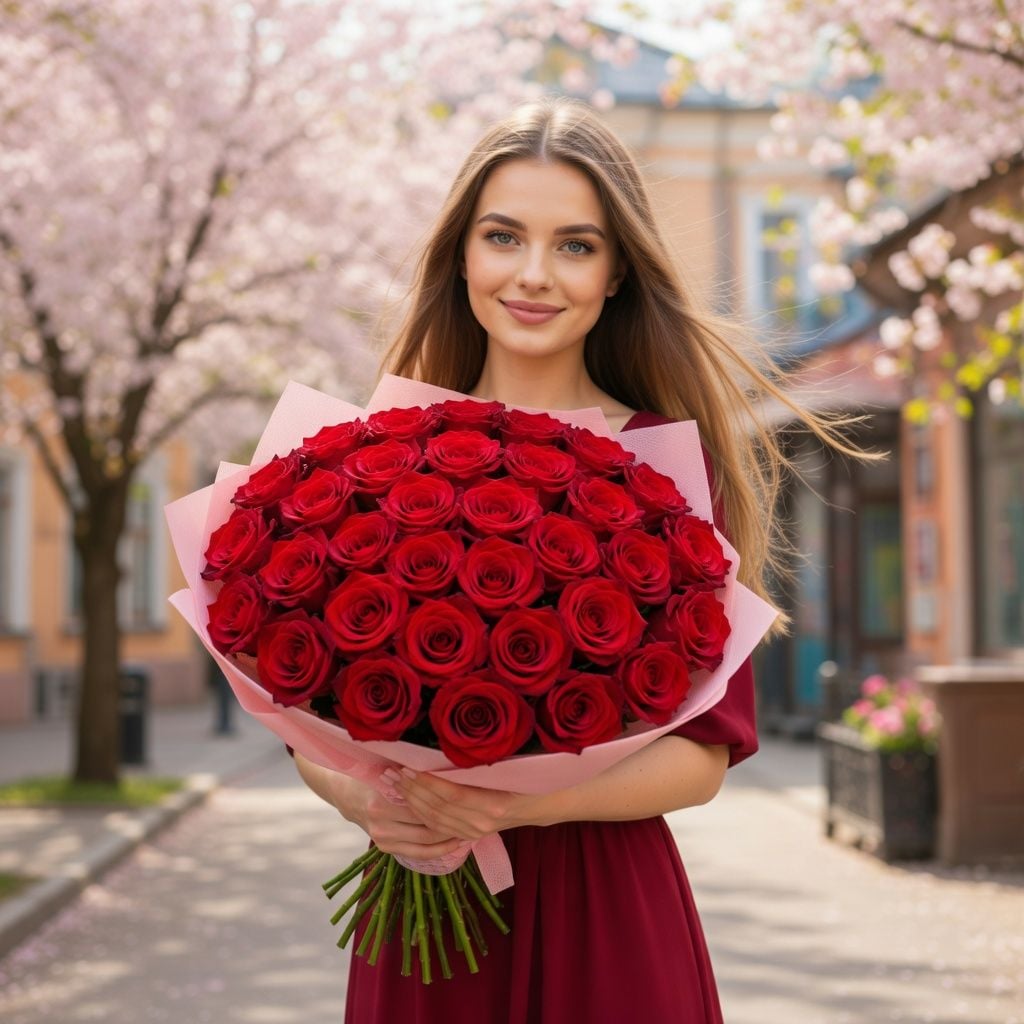 rose (25 pcs.), packaging, ribbon