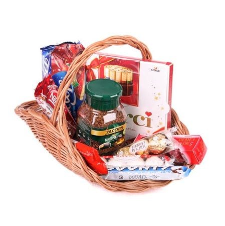 Coffee and Candy Basket, basket of sweets, unusual gist, gift delivery, delivery of candies, sweet g