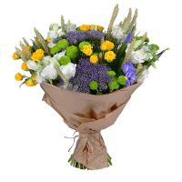 Buy original bouquet of roses and irises ''Field with with spikelets''