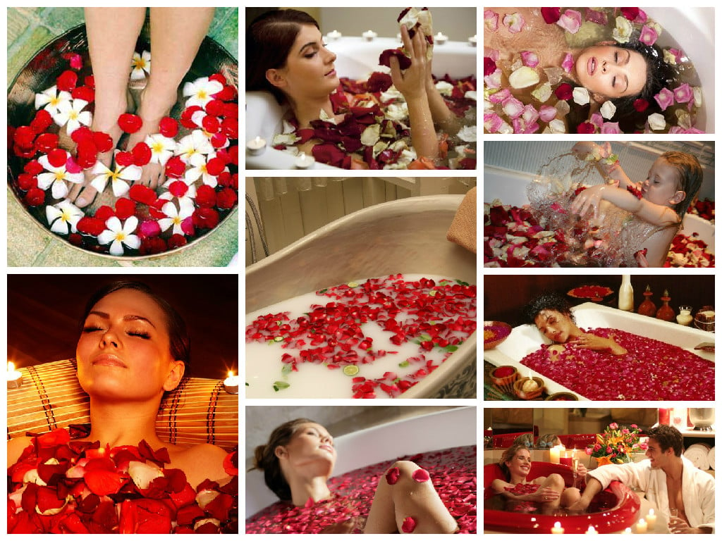 Bath with rose petals